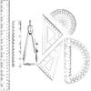 Zonon 1 Set Plastic Geometry Math Set Includes Drawing Compass, 6 and 4 Inch Protractor, 45/60 Degree Triangle Rulers 12 and 6 Inch Math Ruler