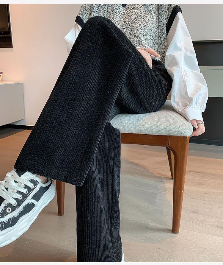 Petite 145cm Chenille Wide-Leg Fleece-Lined Pants: Women's Autumn/Winter Loose Height-Enhancing Casual Pants