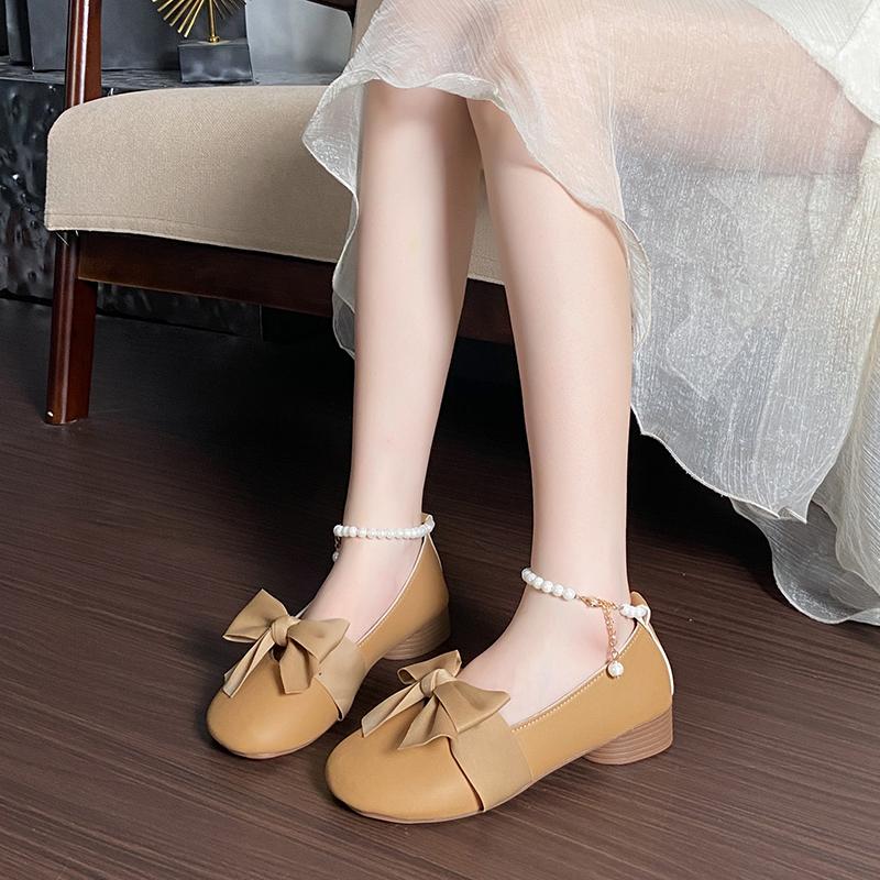 Dámské jednobotky Letní nové střední podpatek mašle korálky kulatá špička boty Mary Jane Módní pohodlné zvyšující výšku Lolita boty