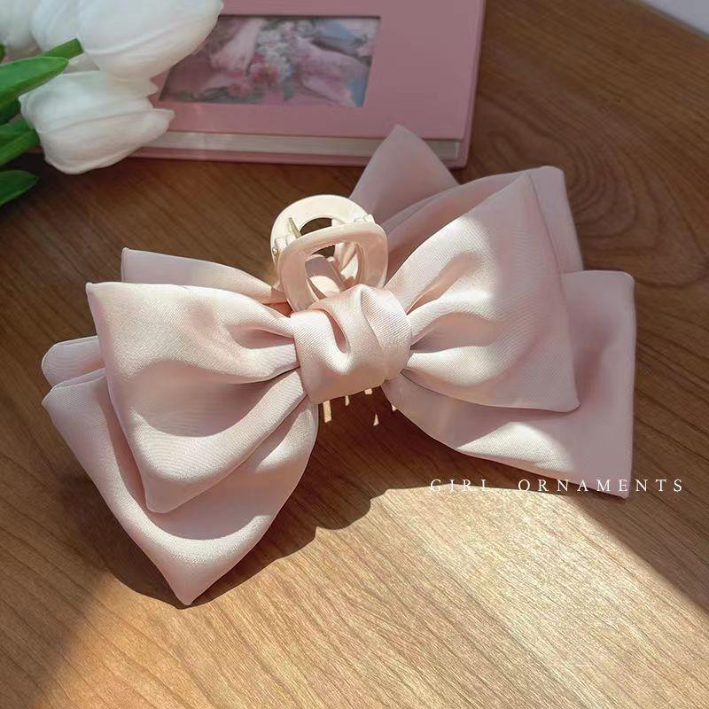 

Women Elegant Bow Hair Claw, Satin Shark Clip for Daily Wear рожевий