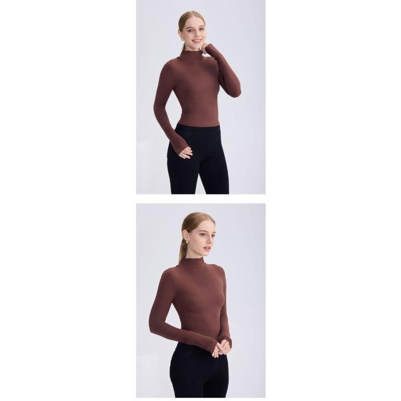 Damen Herbst und Winter hohe Elastizität doppellagig warm Yoga Langarm-Basisshirt