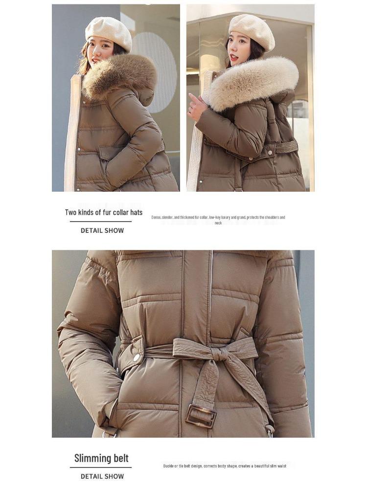 Warm Winter Fashion Jacket  Women Long Slimming Cotton Coat with Fur Collar Thickened
