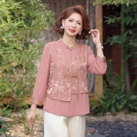 Chic Spring/Summer Seven-Sleeve Top for Women 4XL розовый