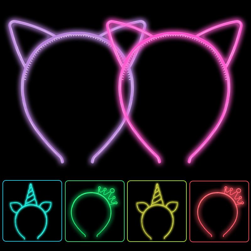 

1/6 шт. светящаяся повязка на голову флуоресцентный обруч для волос светодиодный ободок для волос с кошачьими ушками цветная повязка для волос бар сцена день рождения свадьба вечеринка декор