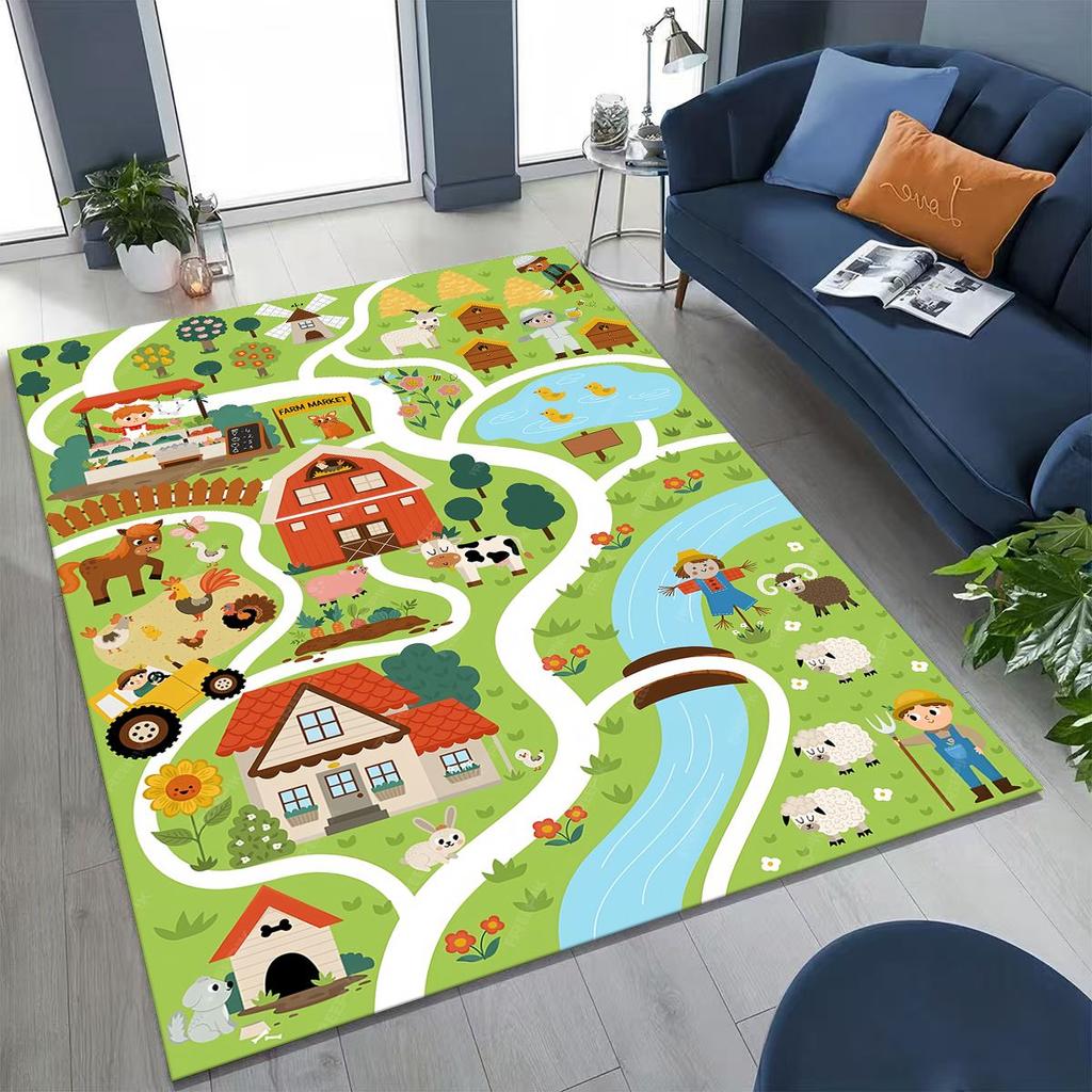 Child Urban City Road Traffic Learning Interactive Game Playroom Rug for Bedroom Living Room Sofa Home Doormat Decor,Non-slip