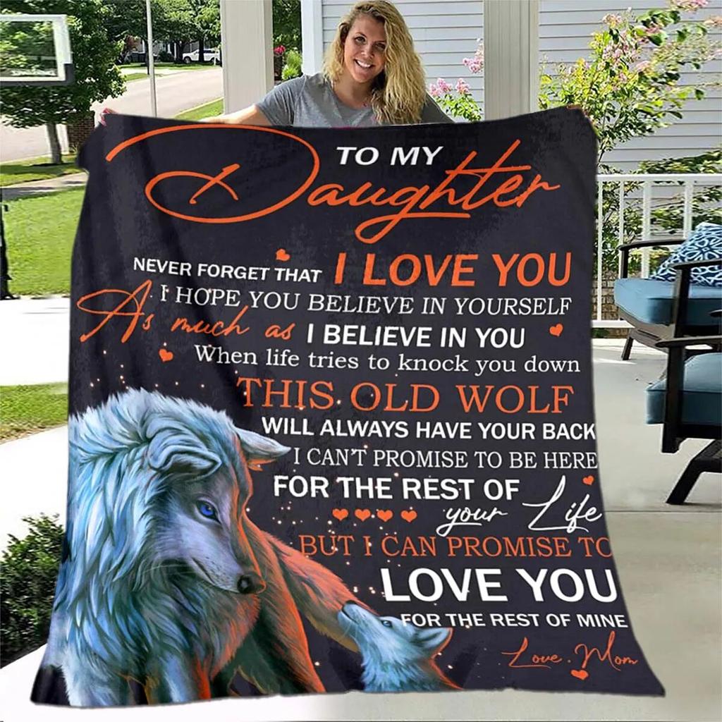 Tochterdecke, bedruckte Decke, Flanell, Sofa, „To My Daughter“-Decke, Löwe, Tiger, ich liebe dich, Mama, Papa, Wolf, Geschenke für die Tochter