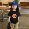 Girls Cotton Short Sleeve T Shirt Cute Smiley Face Cartoon Top Korean Casual Kids Tee