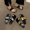 Women Slippers Summer New Beach Cool Slipper Original Designer Slippers for Women Flip-flops Retro Metal Buckle Pinch Toe Slides