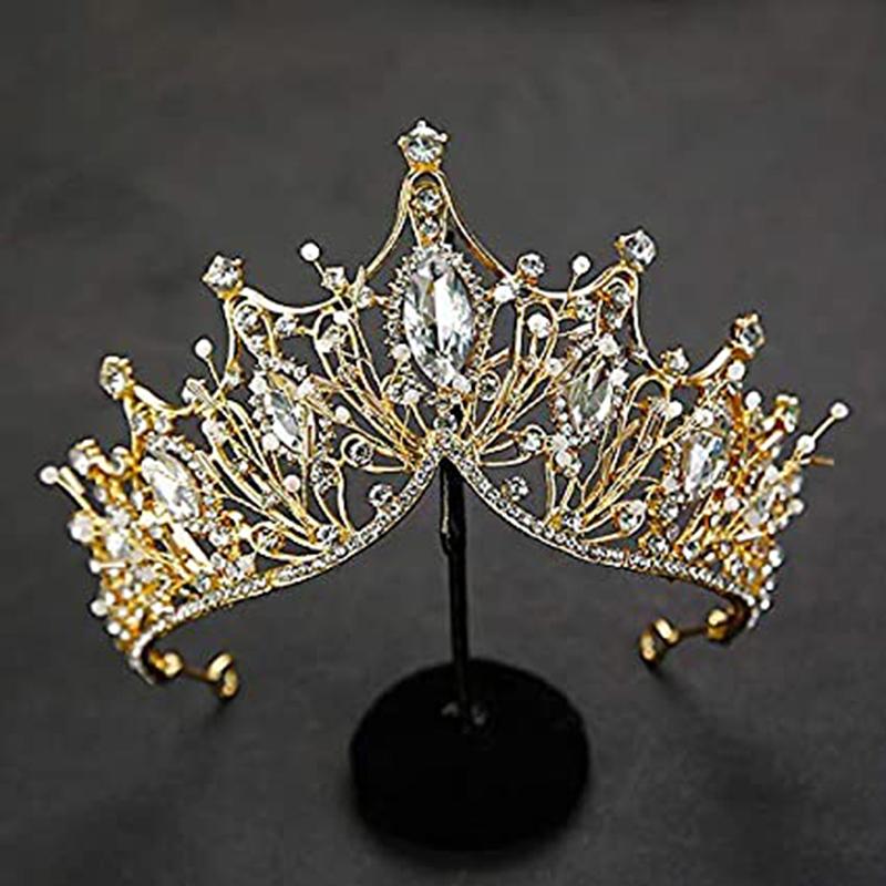 Baroque Queen Crown Handmade Gold Wedding Tiaras And Crown For Bride Headband