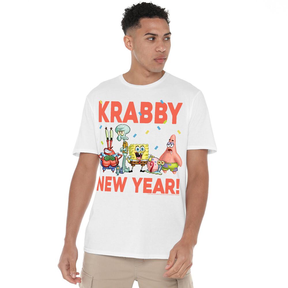 Spongebob Squarepants Krabby New Year T-Shirt S-2XL White XXXXL