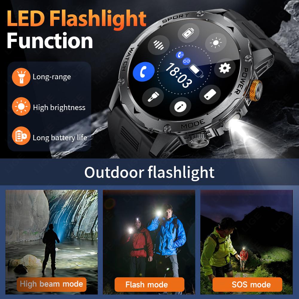 LIGE New 1000mAh Capacity Battery Smart Watch LED Flashlight Outdoor Mountain Climbing Cycling Sports Health Monitor Smartwatch
