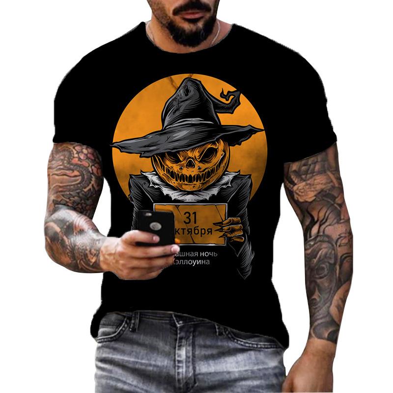 Summer Round Neck 3D Halloween Print Top Fashionable Casual Short Sleeved Men's T-shirts