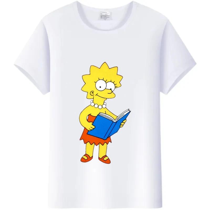 Casual Disney Cartoon Simpson Harajuku T-shirt Summer Blouses Ladies Men White Tees Tops Short Sleeve Blouses Women 90S Tshirt