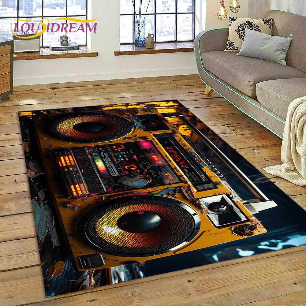 Alfombra con grabadora de casete de música 3D, instrumento de CD retro, para dormitorio, sala de estar, decoración del sofá del hogar, alfombra de suelo para decoración infantil