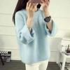 Höst- och vintertröja enfärgad rund hals pullover lös koreansk version stickad tröja dam ytterkläder