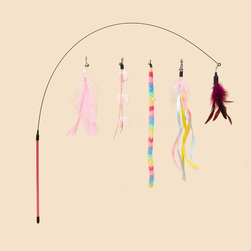 

Cat toys, cat teaser sticks, handheld long rods for self-entertainment and boredom, biting resistant cat toy sets, replaceable head pet supplies Cat stick Set No. 3