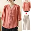 Summer Cotton Linen Lightweight Casual Shirt Set for Middle-Aged Women with Versatile Three-Quarter Sleeves
