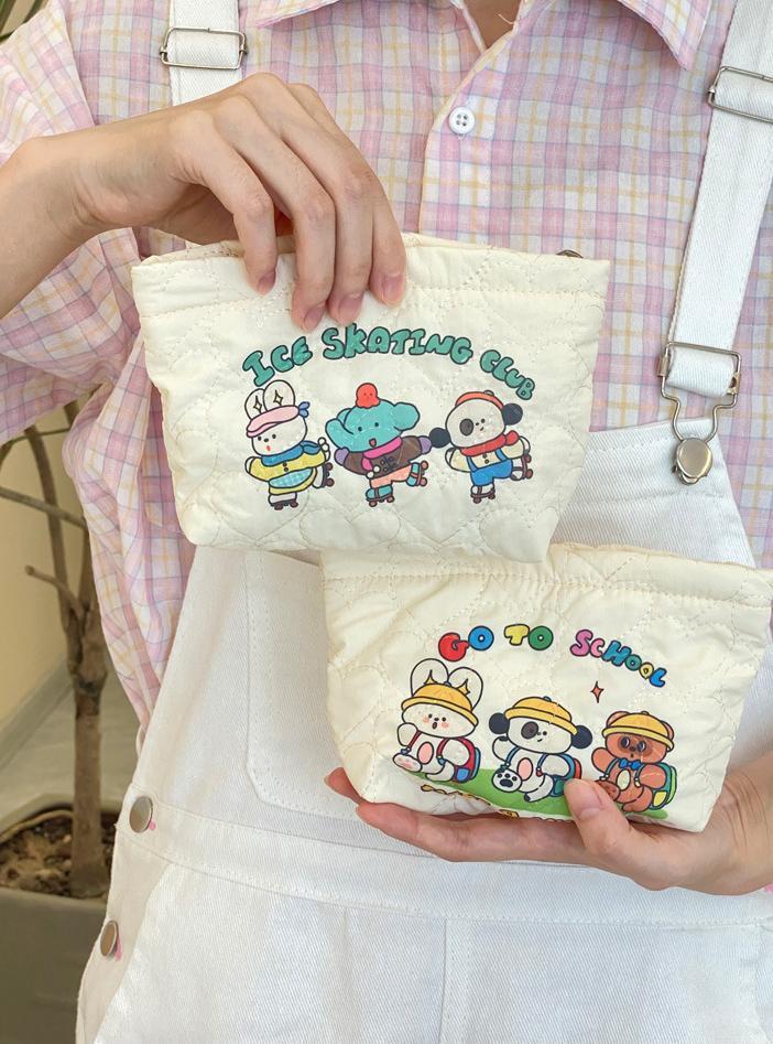 Cute Cartoon Printed Ladies Cosmetic Bag Love Quilting Women's Small Storage Bags Sweet Portable Female Clutch Purse Handbags