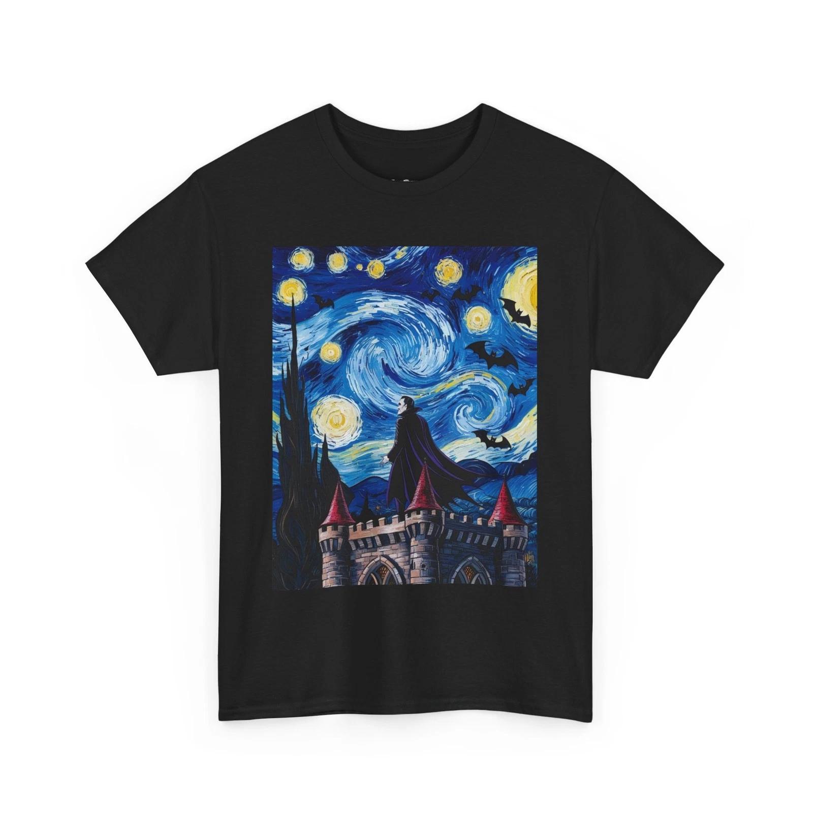 Dracula Starry Night Gothic T-Shirt, Van Gogh Inspired Count Dracula Tee S