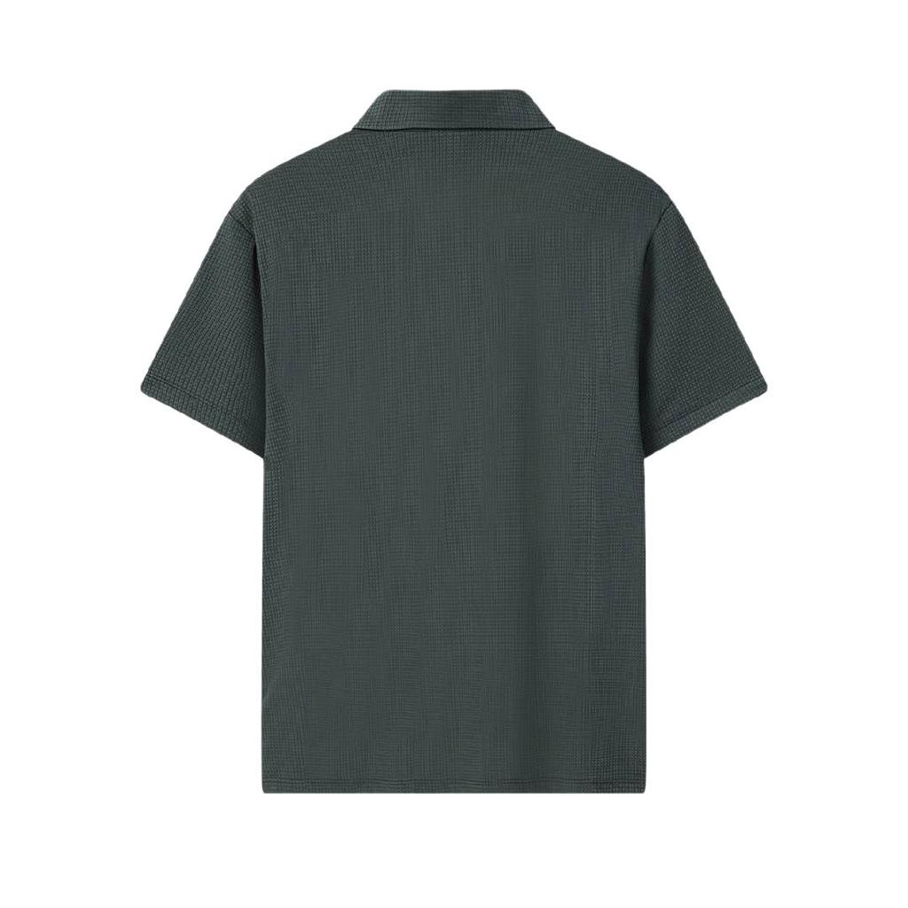 Fila Blue Solid Color Pullover Polo Neck Knitted Short Sleeve Polo Shirt Men Tops F11M622129F-BU
