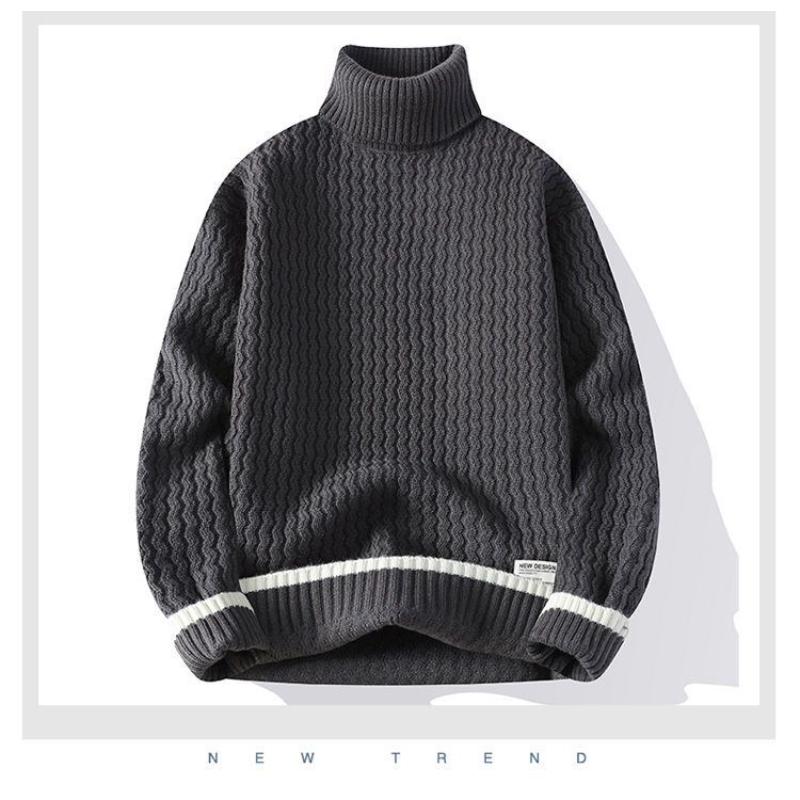 Suéter de cuello alto rojo para hombre en Otoño Invierno, con solapa engrosada, para llevar debajo, juvenil