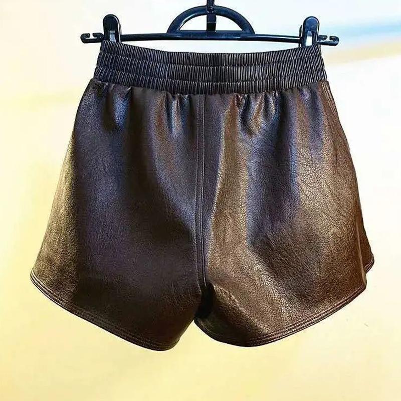 Shorts Women's Loose High Waist Leather Pants Solid Color Casual Wide Leg Pants