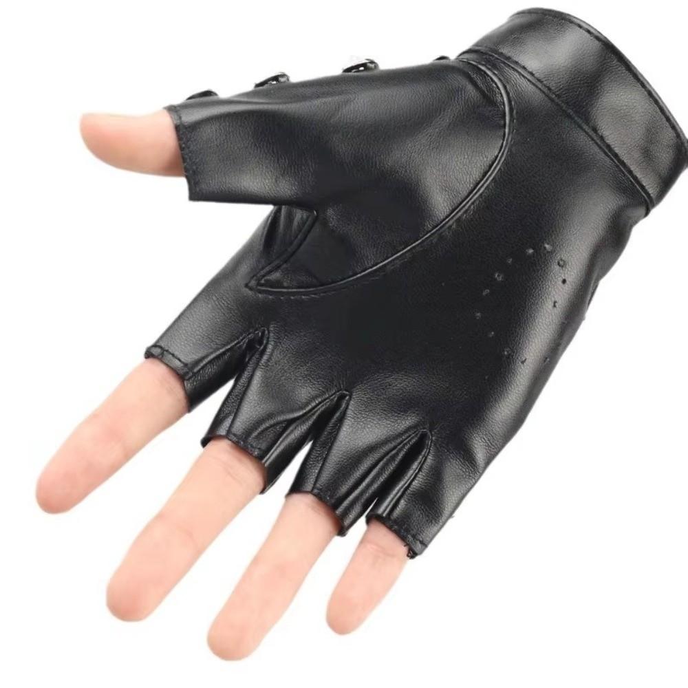 Edgy Fingerless Gloves Studded Details Half Finger Gloves Studded Leather Gloves  Hip-Hop