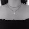Punk Personality Stainless Steel Sliver Color Inverted Cross Pendant Double-layer Chain Necklace for Women Fashion Goth Jewelry