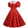 Retro-weißes Polka Dot Swing-Kleid mit großem Revers