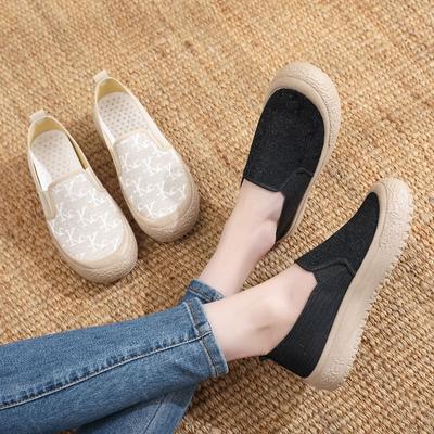 Spring and Summer New  Shoes Women's Flat Breathable Chic Lazybones' Shoes Thick Bottom All-Match Canvas Shoes
