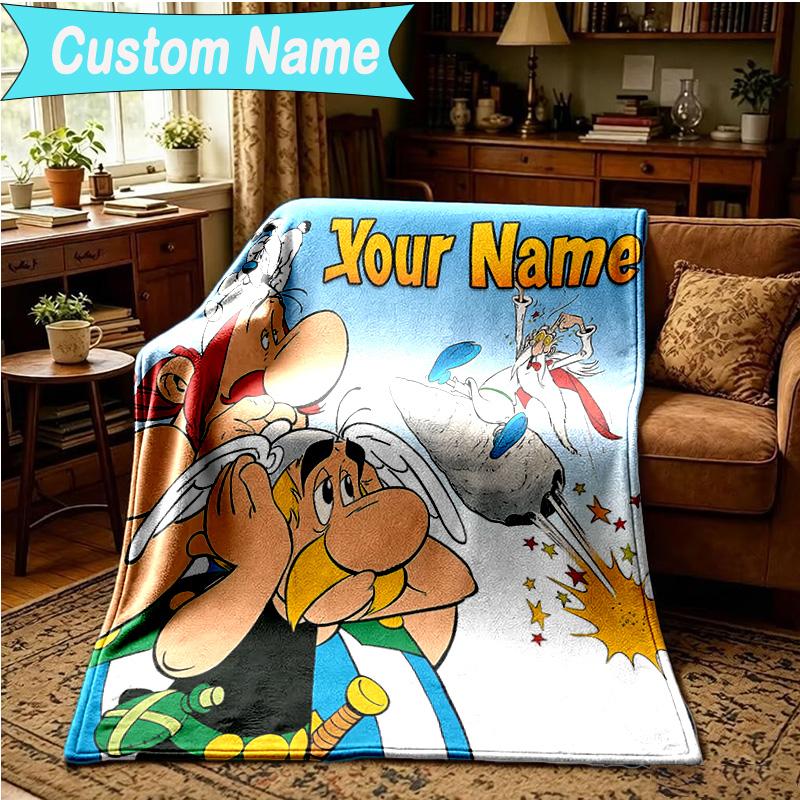 1PC Custom Name Blanket Asterix Friends Flannel blankets Patterns Throw Blanket All-Season Soft Gift for Couch, Bed, Camping, Birthday gifts