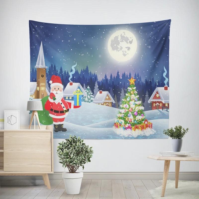 New Year Christmas Snowman Gift Box Pattern Living Room Bedroom Decorative Tapestry
