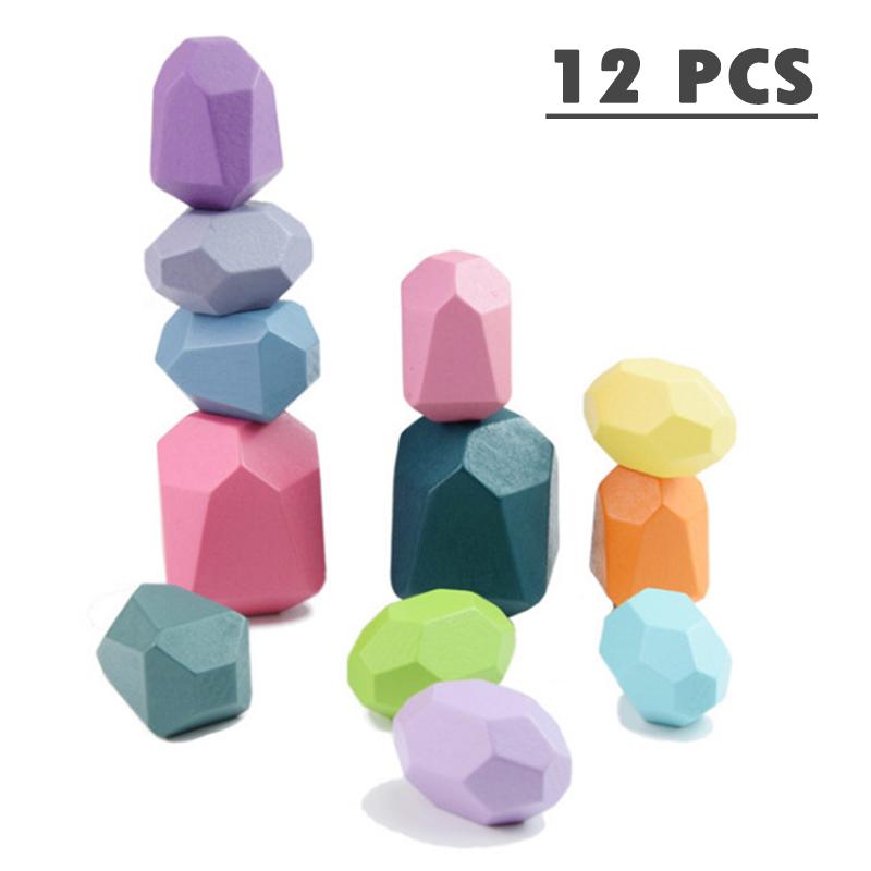 Children Wooden Gem Stone Balanc Building Blocks Educational Toys Creative Nordic Style Stacking Game Rainbow Wooden Toys Gift