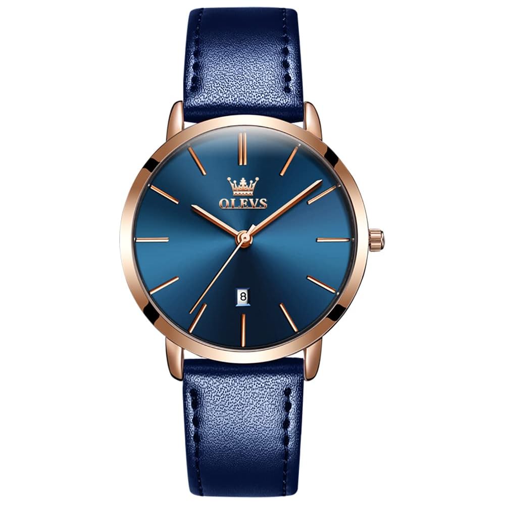 Trbrand Women s Analog Watch Blue Leather Strap Waterproof Ultra-Thin Small Dial Fashion Timepiece
