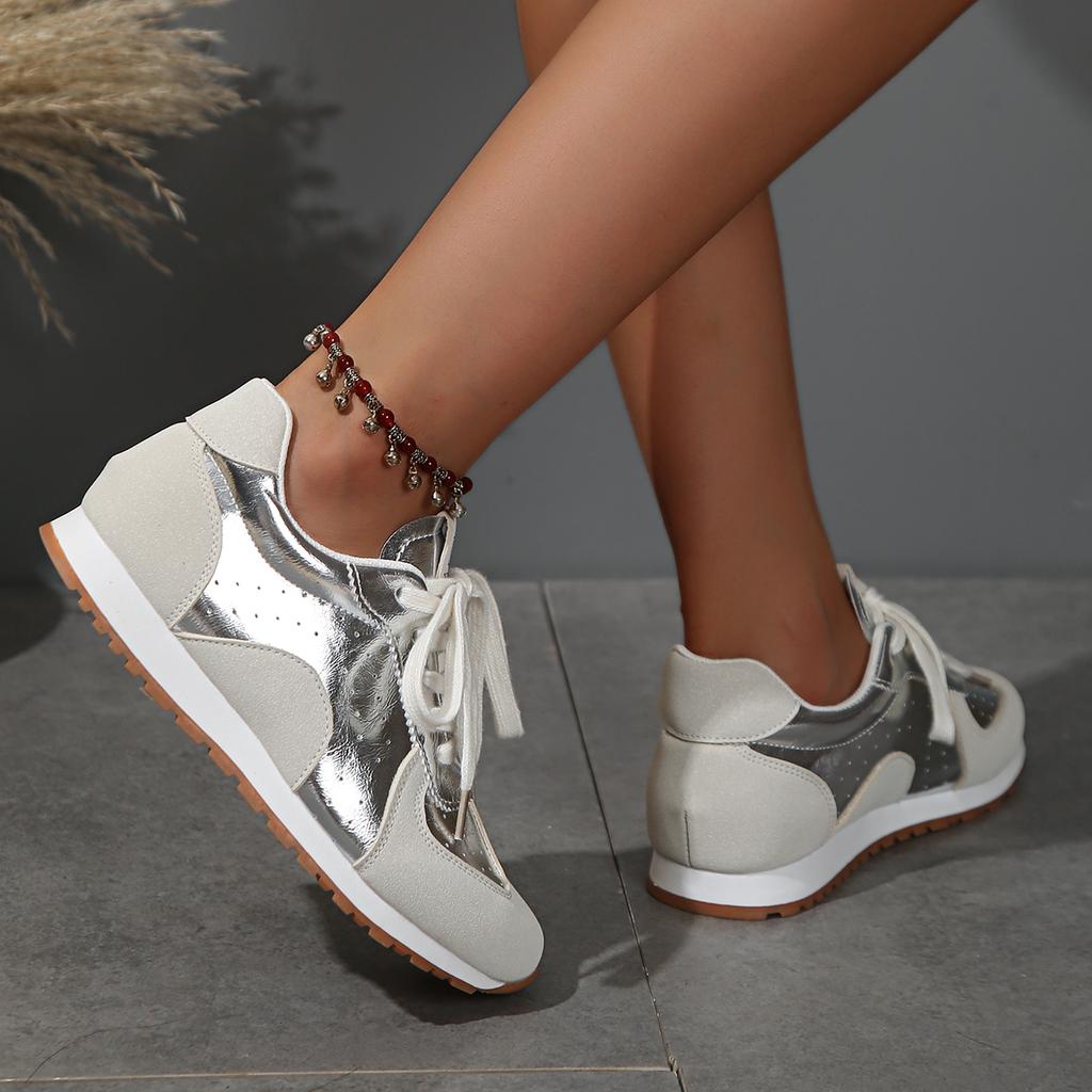 Women's Sneakers 2025 Spring/autumn Silver Casual Flat  Sneakers Female New Women  Casual Comfortable Vulcanized Shoes 659