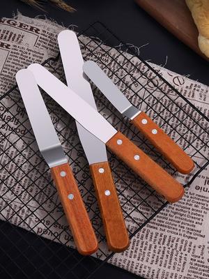 WORTHBUY Spatule à Gâteau en Acier Inoxydable Spatule à Glaçage Crème au Beurre avec Manche en Bois Antidérapant Accessoires de Cuisine Outils de Pâtisserie