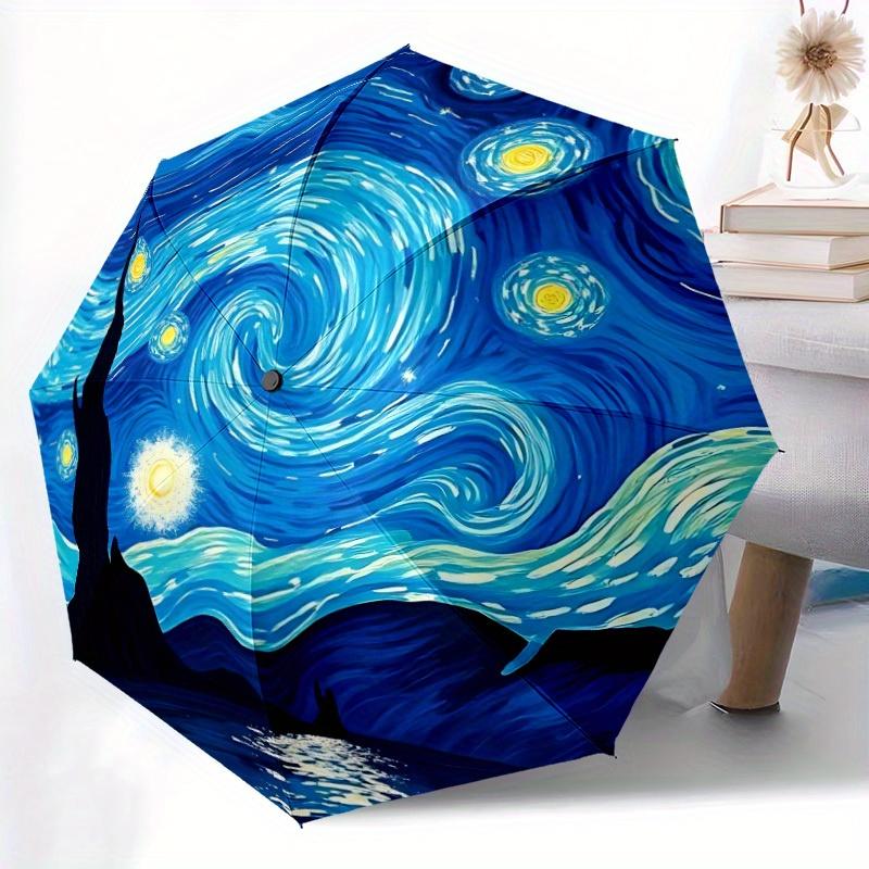 1pc Van Gogh Starry Night Sky Automatic Open/Close Umbrella with Windproof, Functional Design, 8-Rib Sturdy Canopy, Durable Ribs,035