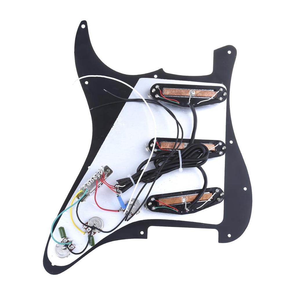 Musiclily Basic SSS Stratocaster Pickguard with Hot Rails for ST Strat Electric Guitars with Set Pre-wired Single-Size Humbuckers, Black, 3-Piece