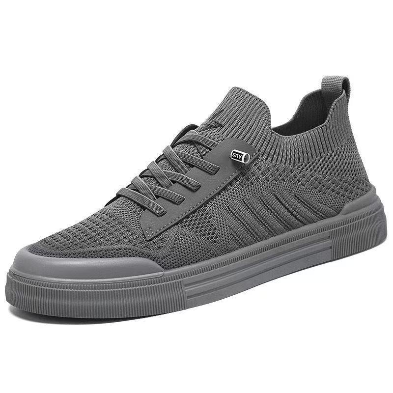 Men's Breathable Mesh Flyknit Casual Shoes - 2026 Spring/Summer Collection, Flat Bottom, Comfortable Board Shoes