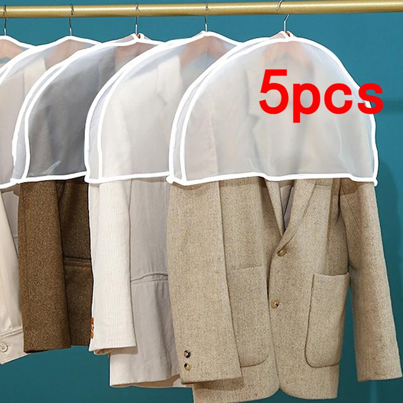 

5pcs Dust Cover Clothes Hanging Suit Coat Garment Protector Storage Bag Case Shoulder Dustproof Wardrobe Organizer Home Supplies