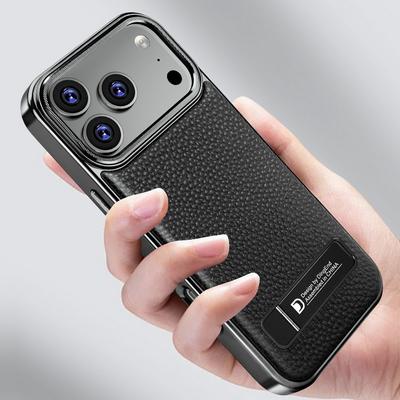 Plating Magnetic Leather Case For iPhone 17 Pro Max Funda iPhone 16 Pro Max 15 14 13 Luxury Folding Bracket Shockproof Phone Holder Cover