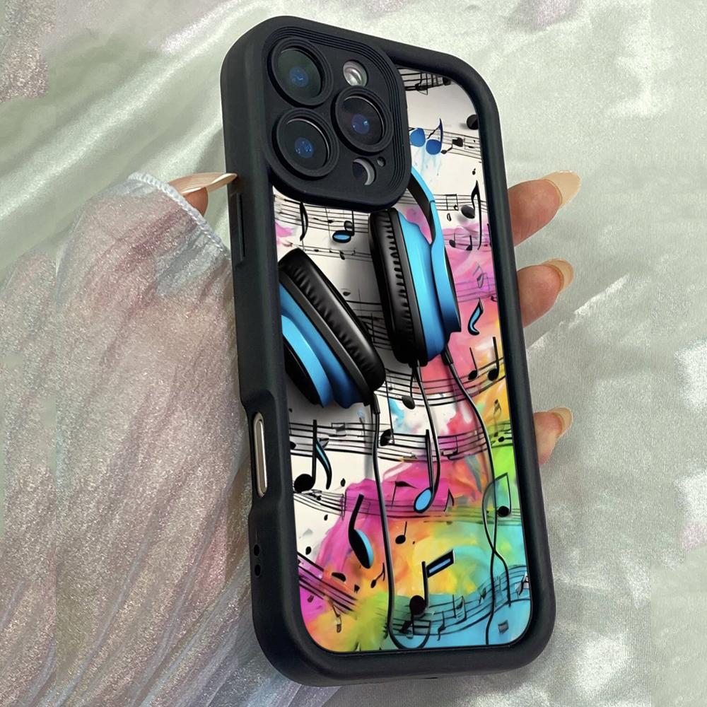 

JT180 Цветные наушники с нотами для iPhone 17 16 15 Pro Max Samsung S26 S25 Ultra A17 A16 A07 A56 Xiaomi 15T Redmi 15c 14C Мягкий чехол из ТПУ for iPhone 5/5s чёрный