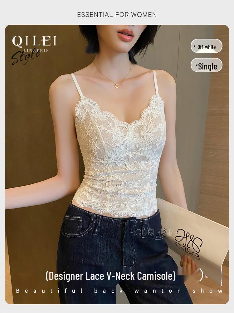 Women's Fleece-Lined Lace Camisole Vest - Warm Padded Layer for Autumn/Winter