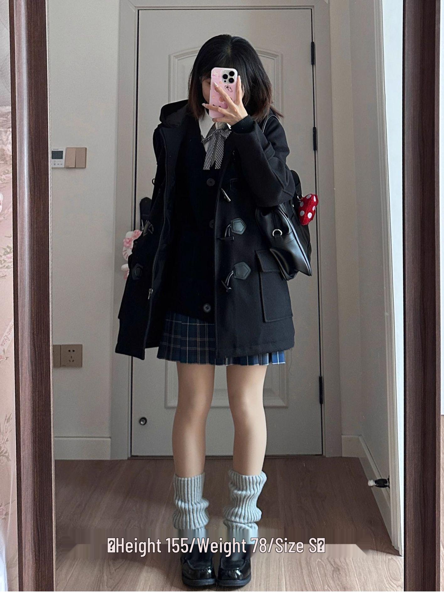 Damen Winter Wollmantel - Original JK Uniform Stil, Petite, Schwarz/Grau black