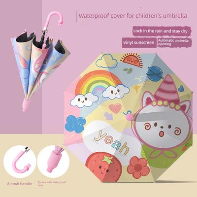 Cute Cartoon Children's Umbrella for Kindergarten and Elementary School Students, Boys and Girls, with Waterproof Cover, Dual-Use for Sun and Rain