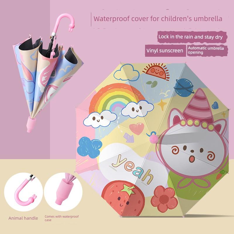 Cute Cartoon Children's Umbrella for Kindergarten and Elementary School Students, Boys and Girls, with Waterproof Cover, Dual-Use for Sun and Rain