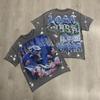 VibeStreet Streetwear Vintage Lavé Diamant Crop Top pour Homme Col Rond Manches Courtes Coupe Ample Coton Strass T-shirts Oversize