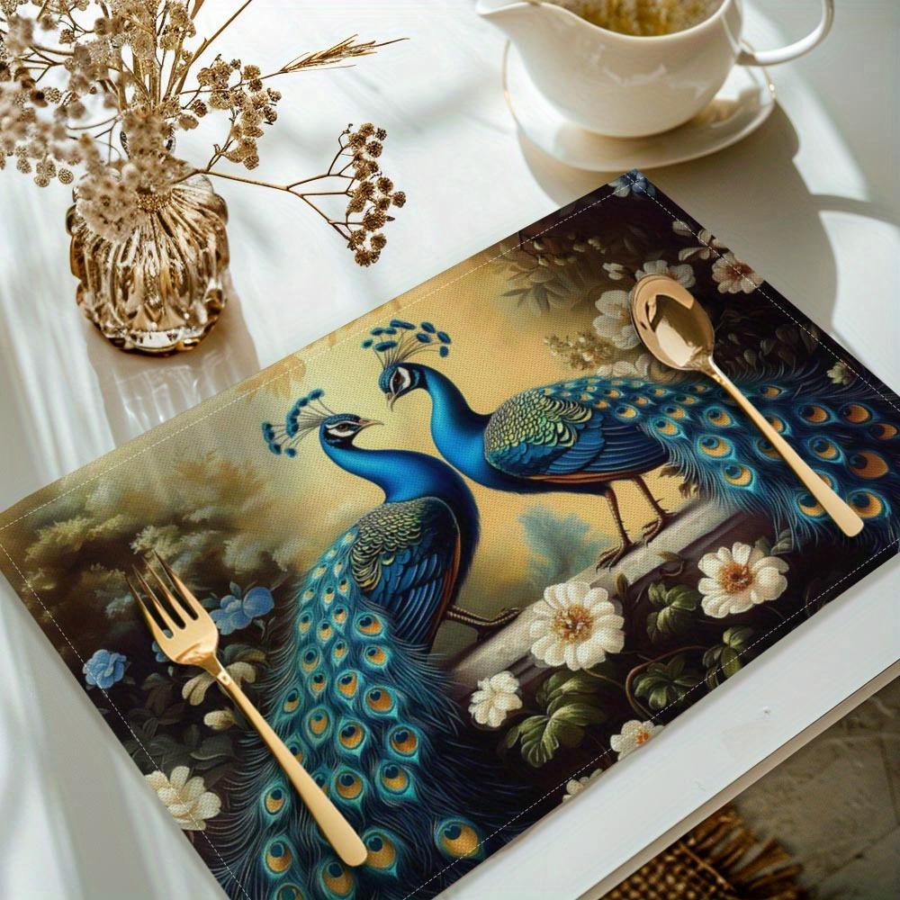 4pcs Peacock Digital Print Kitchen Table Decoration, Table Mat, Table Placemat Mat