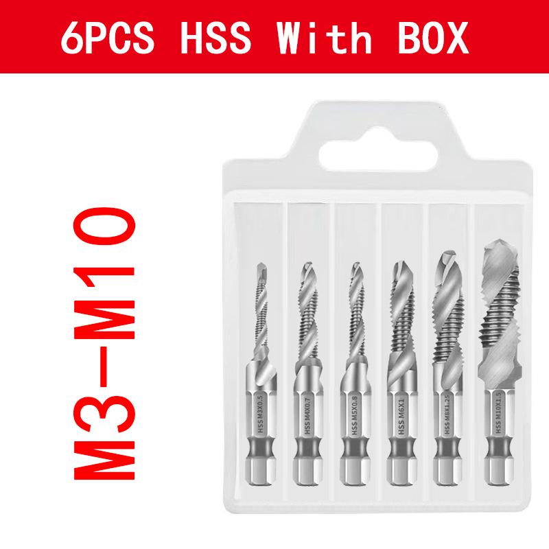 1-6PCS Tap Drill Titanium Plated Hex Shank HSS Screw Thread Metric Tap Bits Screw Machine Compound M3 M4 M5 M6 M8 M10 Hand Tools