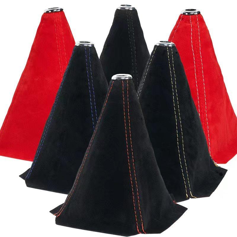 Car Gear Shift Collars PU Leather Carbon Fiber Car Gear Shift Knob Cover Shifter Boot Dust Cover Gaiter Accessories Universal